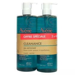 Avène Cleanance Gel Nettoyant Sans Savon - 2x400ml - Purifie et apaise les peaux grasses à imperfections