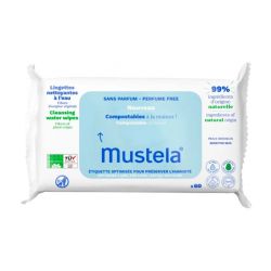 Mustela Lingettes Nettoyantes Compostables - Sans Parfum - Dès la Naissance - 60 Lingettes