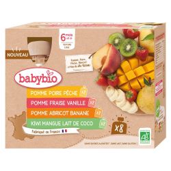 Babybio Gourdes Purée de Fruits Multi-Parfums +6m Bio - 8 x 90g