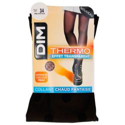 DIM Collant Fantaisie Thermo Effet Transparent Noir - 1 Paire - Taille : 3/4 - Élégance et chaleur
