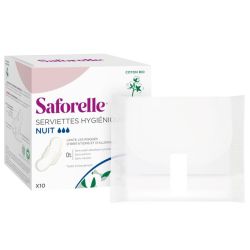 Saforelle Serviettes Hygiéniques Nuit Avec Ailettes Coton Bio 10 unités - Protection Douce et Confortable