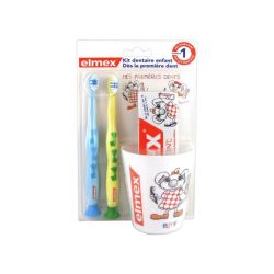 Elmex Kit Dentaire Enfants 2 Brosses à Dents + 1 Dentifrice + 1 Gobelet