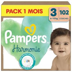 Pampers Harmonie Couches Taille 3 de 6 à 10kg - Maxi Pack 102 couches – Peaux sensibles et 12h au sec