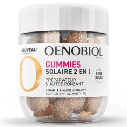 Oenobiol 60 Gummies Solaire 2en1 - Complément alimentaire, autobronzant, préparateur solaire, arôme naturel fraise & citron