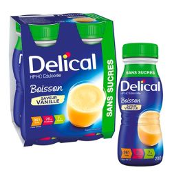 Delical Boisson HP/HC Édulcorée Sans Sucres - 4 x 200ml - Saveur Vanille - Apport nutritionnel renforcé