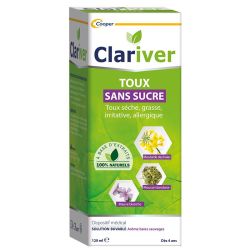 Clariver Sirop Toux Sèche et Grasse - Sans sucre - Dès 3 ans - Réhydrate et Apaise la Muqueuse - 120 ml