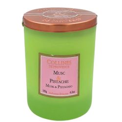Collines de Provence Bougie Musc et Pistache 180g - Diffuse une ambiance gourmande et apaisante