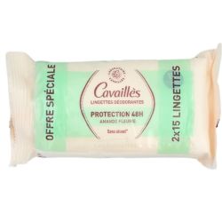 Cavaillès Lingettes Déodorantes Amande Fleurie Lot de 2x15 Lingettes – Protection et fraîcheur nomade