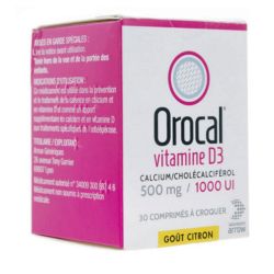 Orocal Vitamine D3 500mg/1000 UI 30 comprimés à croquer