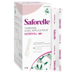 Saforelle Tampons avec Applicateur en Coton Bio - Absorption normale, 16 unités - Limite les risques d'irritations et d'allergies