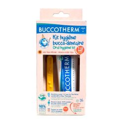 Buccotherm Kit Hygiène Bucco-Dentaire Bio - Ice Tea Pêche 7-12 Ans - Brosse à Dents + Dentifrice + Pochon