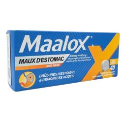 Maalox Maux d'estomac Goût Citron Sans sucre 40 Comprimés à croquer