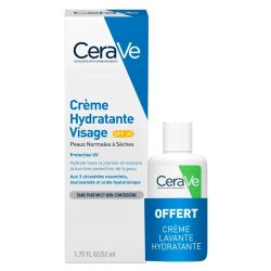 Cerave Crème Hydratante Visage SPF30 52ml + Crème Lavante 20ml Peaux Normales à Sèches OFFERTE