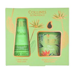 Collines de Provence Coffret Crème mains & Bougie parfumée Fleur de Paradis - Rituel parfumé aux notes solaires