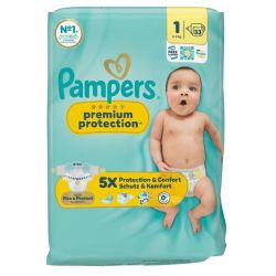 Pampers Premium Protection Couches Taille 1 (2-5kg) X33  - Protège et préserve la peau délicate des nouveau-nés