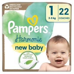 Pampers Harmonie Couches Bébé Taille 1 (2/5kg) - 22 Couches