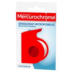 Mercurochrome Sparadrap Microporeux - 5 m x 2,5 cm - Peaux Sensibles - 1 unité