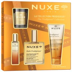 Nuxe Coffret Prodigieux - Huile Prodigieuse + Huile de Douche Prodigieux + Parfum Prodigieux + Bougie