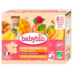 Babybio 100% Fruits Bio - 8 Gourdes de 90 g - 6 Mois et + - Pack découverte aux saveurs variées pour bébés