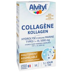 Alvityl Collagène Hydrolysé d'Origine Marine 5000mg - Type I & III - Soutien la Peau & les Articulations - 12 Sticks