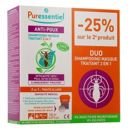 Puressentiel Anti-Poux Shampoing Masque Traitant 2 en 1 + Peigne - 2 x 150ml