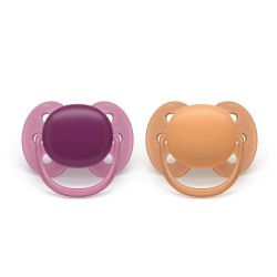 Philips Avent Pacifier Ultra Soft Sucettes Orthodontiques en Silicone +18 Mois - 2 Sucettes Violet/Orange