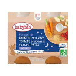 Babybio Bonne Nuit Petit Pot Compotée Carotte Tomate Pâtes 8 mois - 2 x 200g