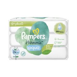 Pampers Harmonie Aqua Lingettes 0% de Plastique - Lot de 3 x 48 Lingettes