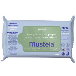 Mustela Lingettes Nettoyantes - 60 lingettes - Nettoient en douceur et hydratent dès la naissance