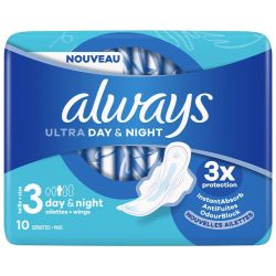 Always Serviettes Hygiéniques - Avec Ailettes - Ultra Day & Night - Taille 3 - 10 Serviettes