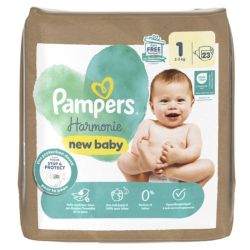 Pampers Harmonie Couches Bébé - Taille 1 - 2/5kg - Pack de 23 Couches