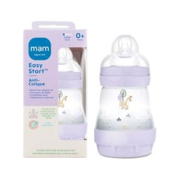 Mam Easy Start Biberon Anti Colique - Débit Lent - Âge 0+ - 160ml - Couleur : Lilas