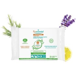 Puressentiel Assainissant Lingettes Désinfectantes aux 3 Huiles Essentielles 32 Lingettes – Hygiène nomade mains et surfaces