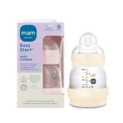 Mam Easy Start Biberon Anti Colique - Débit Extra-Lent - Âge 0 - 130ml - Couleur : Coton