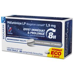 Biogaran Mélatonine LP 1,9mg - 60 comprimés - Endormissement facilité et sommeil prolongé