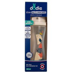 Dodie Biberon à Tétine Multi-Perforée - Anti-Colique - Débit Rapide - +6 mois - 330ml - Rose