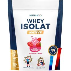 Nutri&Co Whey Isolat Native - 900 g - Goût : Milkshake Fraise - Ultra pure, hautement concentrée et assimilable
