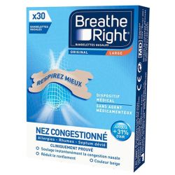 Breathe Right Bandelettes Nasales Original Large - 30 Unités