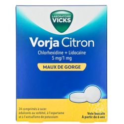 Laboratoire Vicks Vorja Citron 24 comprimés à sucer - Traitement des maux de gorge