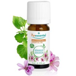 Puressentiel Huile Essentielle Géranium Bio 5 ml – Régénère la peau, illumine le teint et éloigne les moustiques