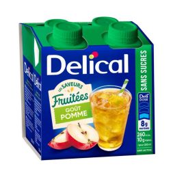 Delical Les Saveurs Fruitées Boisson Nutritionnelle Prête à Boire Sans Sucres Pomme - 4 x 200ml