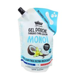 Les Petits Bains de Provence Gel Douche Surgras Sans Savon Monoï Recharge 900 ml - Hygiène et douceur visage corps cheveux