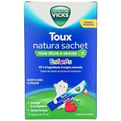 Laboratoire Vicks Toux Natura Sachet Enfants 14 sachets de 10 ml - Traitement de la toux sèche et grasse
