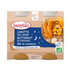Babybio Bonne Nuit Petit Pot Carotte Butternut Riz 6 mois - 2 x 200g