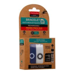 Manouka Bracelet Anti-Moustiques - Pack de 2 bracelets + recharge - Protection efficace 6 heures