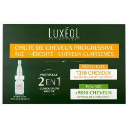 Luxéol Chute de Cheveux Progressive 2 en 1 - 14 fioles - Âge, hérédité, cheveux clairsemés