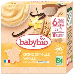 Babybio Crème Semoule Vanille Gourdes 4x85g – dessert lacté bio pour bébé dès 6 mois