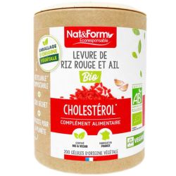Nat&Form Levure de Riz Rouge et Ail Bio - 200 gélules - Cholestérol, circulation