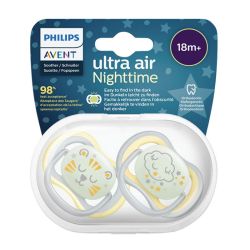 Avent Ultra Air 2 Night Time - Lot de 2 Sucettes Orthodontiques Nuit - En Silicone - +18 Mois