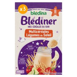 Blédina Blédîner Mes Céréales du Soir Multicéréales Légumes du Soleil  - 240 g - Dès 8 Mois Repas Doux et Équilibré
